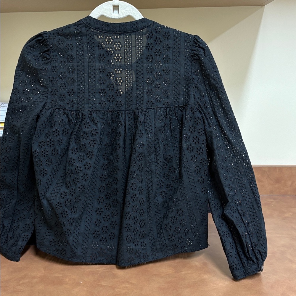 Madwell Black Eyelet Peasant Top With Tie Front Size XXS - Picture 7 of 7